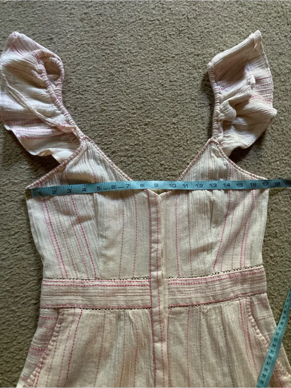 LoveShackFancy Cream & Pink Embroidered Striped Ruffle One Piece Romper NWT Sz 4